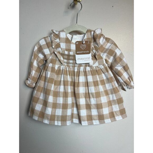 MWT Mayoral Gingham Caramel Dress Sz. 2-4mo - Picture 3 of 6